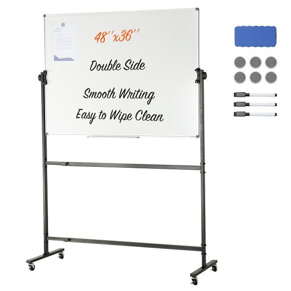 VEVOR Rolling Magnetic Whiteboard, Double-sided Mobile Whiteboard 48x36 Inches, BBYCDL4836ABS42HOV0