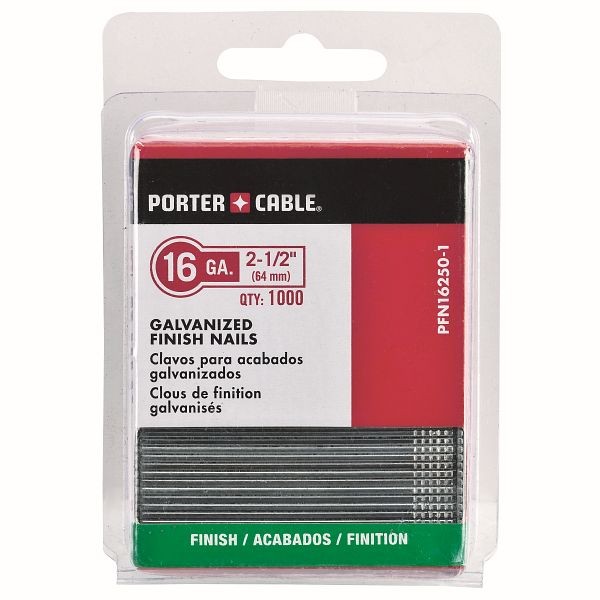 PORTER CABLE 2-1/2" 16 Gauge Finish Nails, 1000 Pack, PFN16250-1