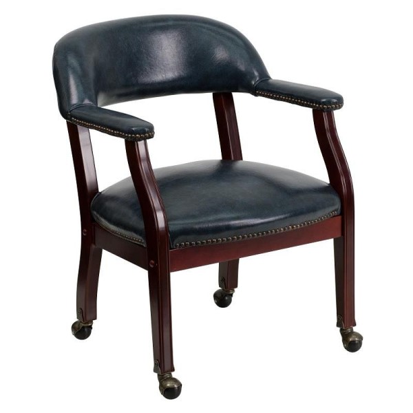 Flash Furniture Sarah Navy Vinyl Luxurious Conference Chair with Accent Nail Trim and Casters, B-Z100-NAVY-GG