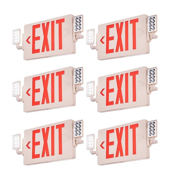 VEVOR LED Exit Sign with Emergency Lights, Two Heads Emergency Exit Light with Battery Backup, Pack of 6, FGDAQCK6PCS0NXZ76V6