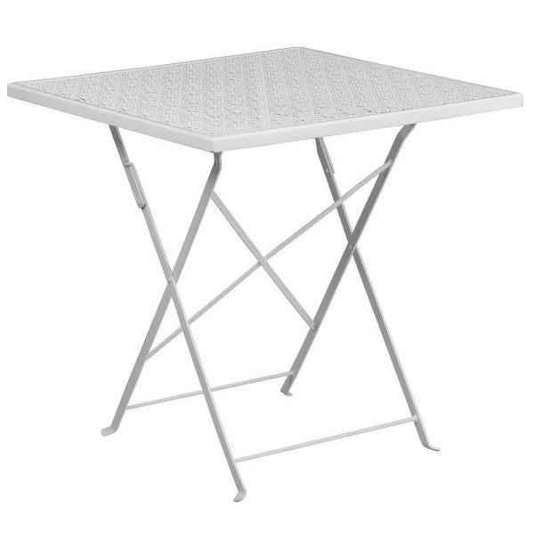 Flash Furniture Oia Commercial Grade 28" Square White Indoor-Outdoor Steel Folding Patio Table, CO-1-WH-GG