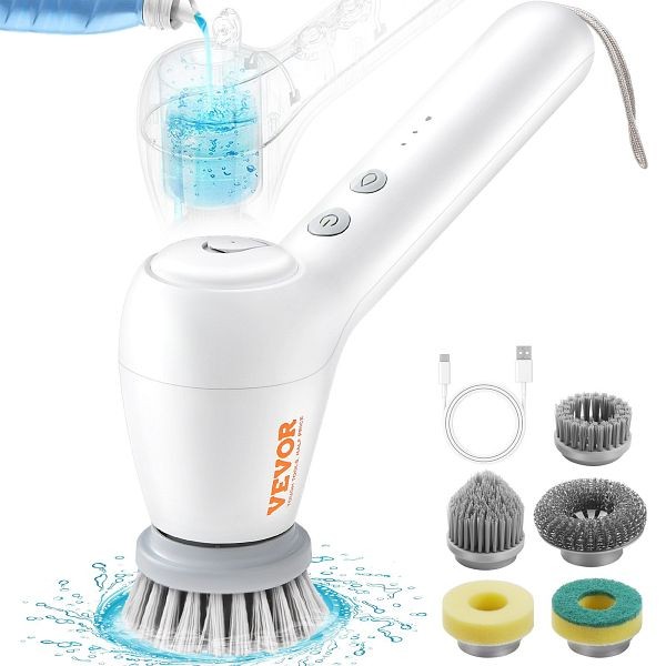 VEVOR Electric Spin Scrubber, Cordless Electric Cleaning Brush with Auto Detergent Dispenser & 2 Adjustable Speeds, DBDDXZSJJDBK0SHM0V0