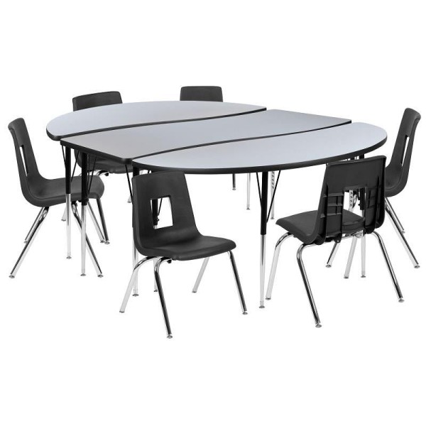 Flash Furniture Emmy 86" Oval Wave Flexible Laminate Activity Table Set with 16" Student Stack Chairs, Grey/Black, XU-GRP-16CH-A3060CON-60-GY-T-A-GG