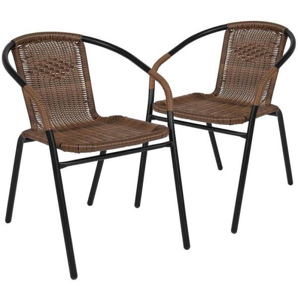 Flash Furniture Lila 2 Pack Medium Brown Rattan Indoor-Outdoor Restaurant Stack Chair, 2-TLH-037-DK-BN-GG