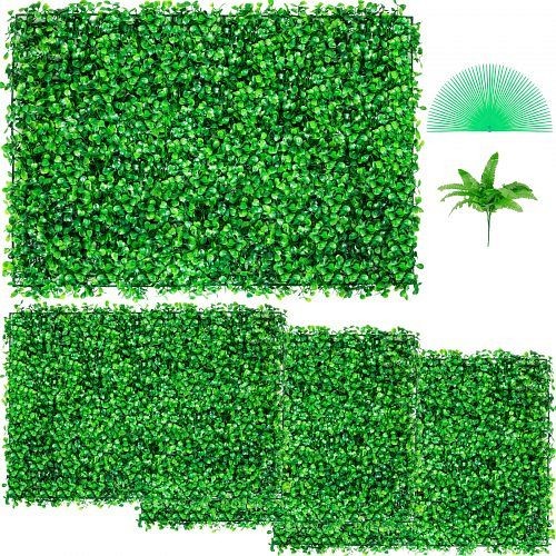 VEVOR 4 Pieces 24" x 16" Artificial Boxwood Panels,Boxwood Hedge Wall Panels,Artificial Grass Backdrop Wall 1.6", MLCZWQ4PC24X16001V0