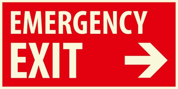 Marahrens Sign EX0061 - Emergency exit with arrow right, photoluminescent rigid plastic, Size: 14 x 7 inch, EX0061.014.22