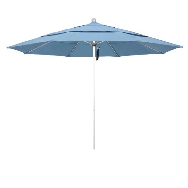 California Umbrella 11' Venture Series Patio Umbrella, Silver Anodized Aluminum Pole, Pulley Lift, Sunbrella 1A Air Blue Fabric, ALTO118002-5410-DWV