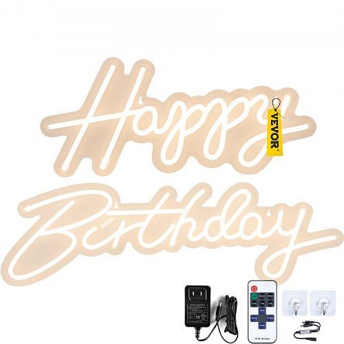 VEVOR Happy Birthday Neon Sign, 18" x 8" & 26" x 7.5" LED Neon Lights Signs, Adjustable Brightness, SYBZBSMC18X82WSSSV1