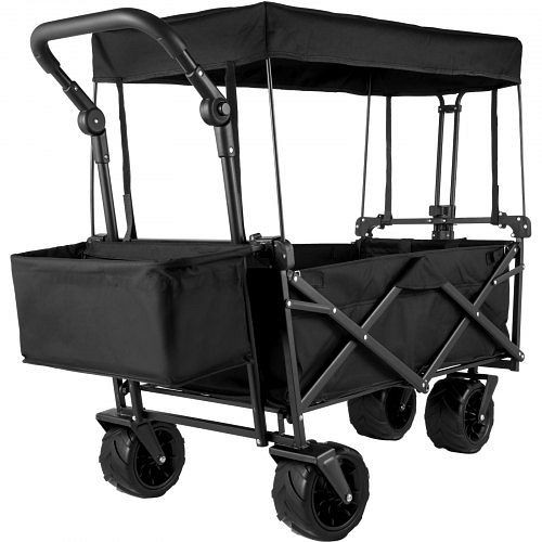VEVOR Folding Wagon Cart, Collapsible Folding Garden Cart with Shade Beach Utility, Black, DZDPTC-BKHSKU0001V0