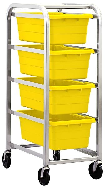 Quantum Storage Systems Tub Rack, mobile, 60 lb. weight capacity per bin, end loading, holds (4) TUB2516-8 yellow tubs (included), TR4-2516-8YL