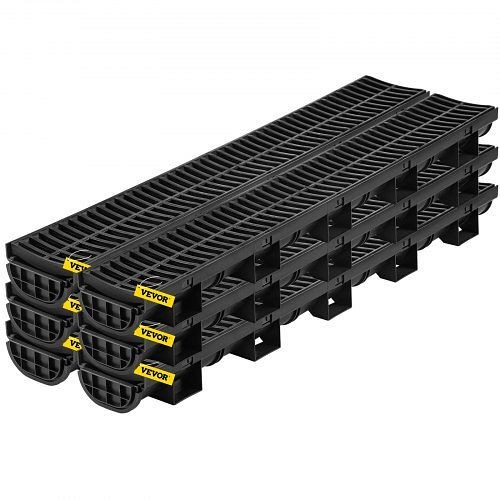 VEVOR Trench Drain System, Channel Drain with Plastic Grate, 5.7x3.1", 6x39 Trench Drain Grate, with 6 End Caps, Driveway-6 Pack, PSLGM100456SVQGGJV0