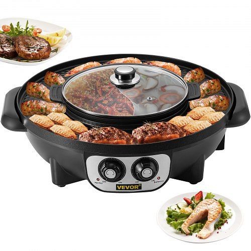 VEVOR 2 in 1 Electric BBQ Pan Grill Hot Pot Portable Hot Pot BBQ Grill 2200W, FTSS2200W110VHHAWV1