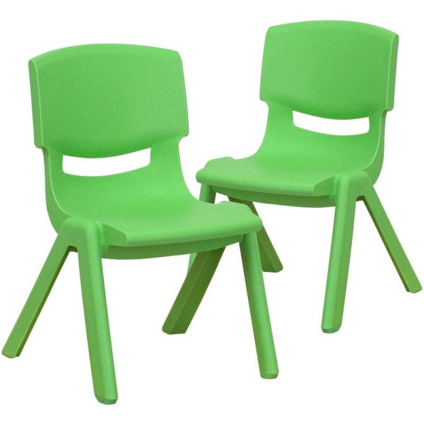Flash Furniture Whitney 2 Pack Green Plastic Stackable School Chair with 10.5'' Seat Height, 2-YU-YCX-003-GREEN-GG