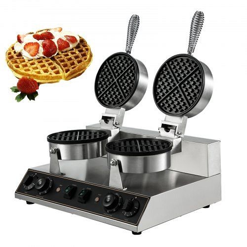 VEVOR 110V Commercial Waffle Maker Nonstick 1200WX2 Electric Waffle Machine Stainless Steel, HFBJSTYXHFLHT-201V1