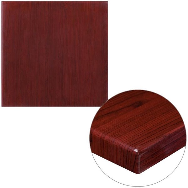 Flash Furniture Glenbrook 24'' Square High-Gloss Mahogany Resin Table Top with 2'' Thick Drop-Lip, TP-MAH-2424-GG
