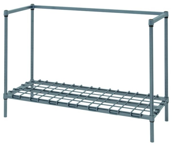 Quantum Storage Systems Dunnage Rack, wire, modular, 60x18x34", 3 keg capacity, 1 dunnage shelf, 1 3-sided frame, 4 34" posts, gray epoxy, 186034DGY
