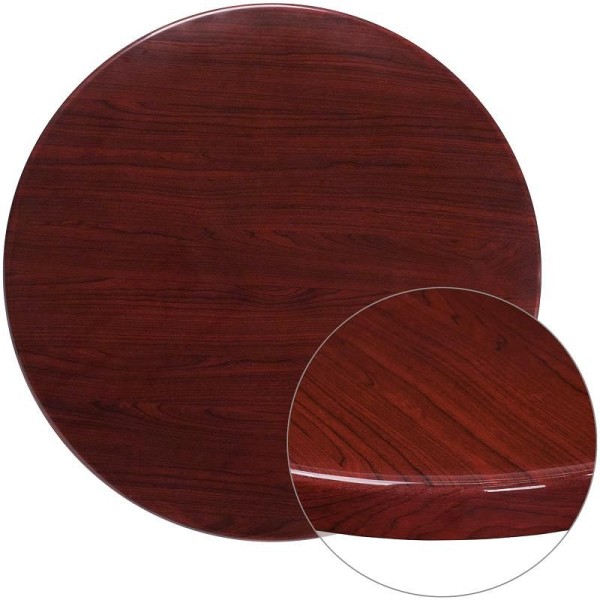 Flash Furniture Glenbrook 36'' Round High-Gloss Mahogany Resin Table Top with 2'' Thick Drop-Lip, TP-MAH-36RD-GG
