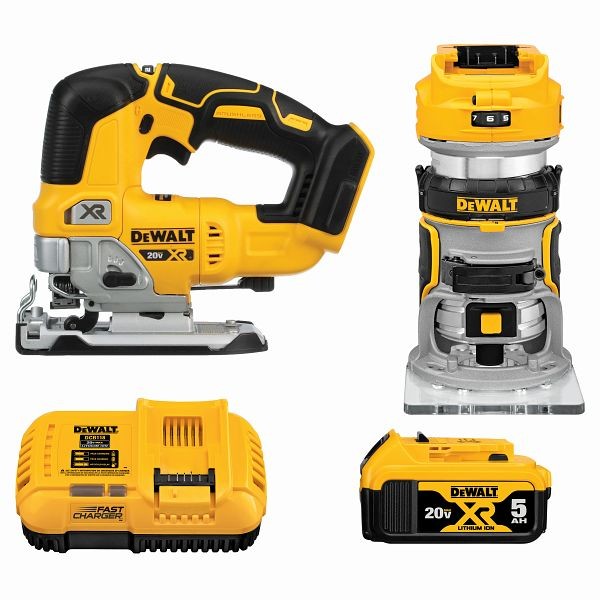 DeWalt 20V Max XR Brushless Cordless 2 Tool Woodworking Kit (Router and Jig Saw), DCK201P1