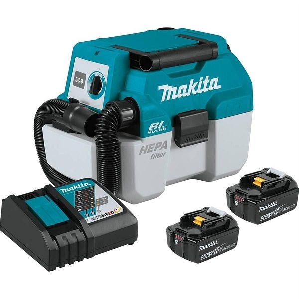 Makita 18V LXT 5.0 Ah Brushless Cordless 2 Gallon HEPA Filter Portable Wet/Dry Dust Extractor/Vacuum Kit, XCV11T