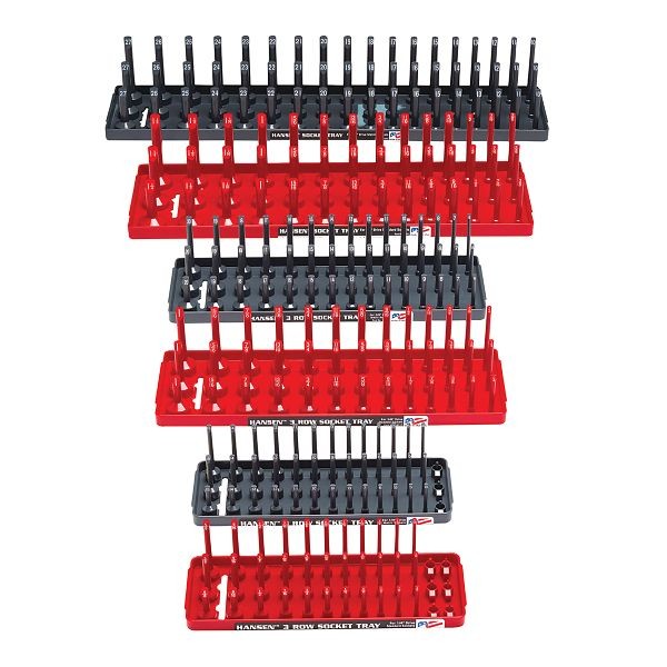 Hansen Global 6 Piece 3 Row Socket Tray Set, Red and Gray, 92013
