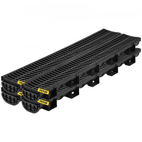 VEVOR Trench Drain System, Channel Drain with Plastic Grate, 5.7x3.1", 4x39 Trench Drain Grate, with 4 End Caps, Driveway-4 Pack, PSLGM100454IURGNXV0