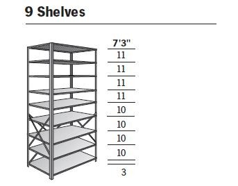 Deluxe 36 x 24 Standard open shelf units with 9 shelves, Angle Front, OL9 - 24