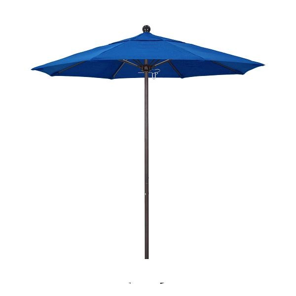 California Umbrella 7.5' Venture Series Patio Umbrella, Bronze Aluminum Pole, Push Lift, Sunbrella 1A Pacific Blue Fabric, ALTO758117-5401