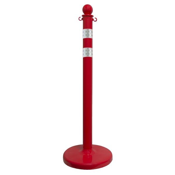 Mr. Chain Reflective Striped Stanchion, Red, 40-Inch Height, 2.5-Inch Diameter Pole, Quantity of pieces: 2, 96451-2