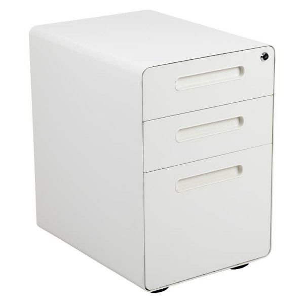 Flash Furniture Wren Ergonomic 3-Drawer Mobile Locking Filing Cabinet, Anti-Tilt Mechanism, Hanging Drawer for Legal/Letter Files, White, HZ-AP535-01-W-GG