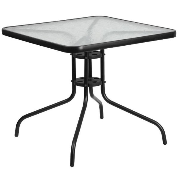 Flash Furniture Barker 31.5'' Square Tempered Glass Metal Table, TLH-073A-2-GG