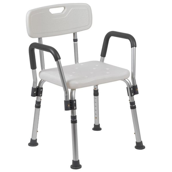 Flash Furniture HERCULES Series 300 Lb. Capacity Adjustable White Bath and Shower Chair with Quick Release Back and Arms, DC-HY3523L-WH-GG