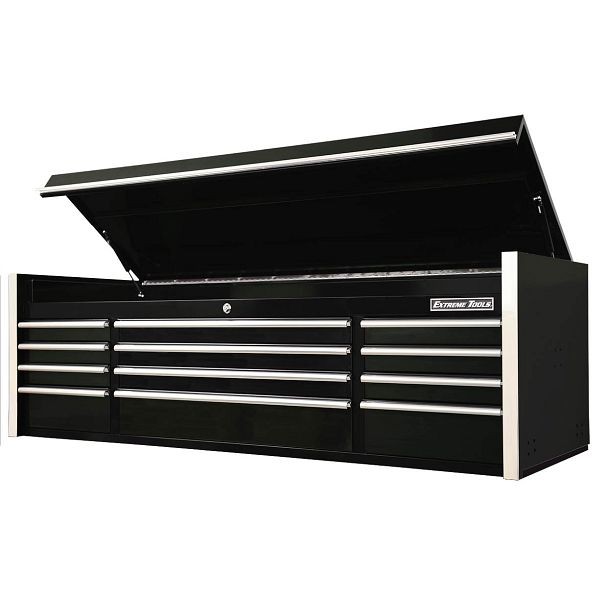 Extreme Tools RX Series 72"W x 25"D 12 Drawer Top Chest Black with Chrome Drawer Pulls, RX722512CHBK