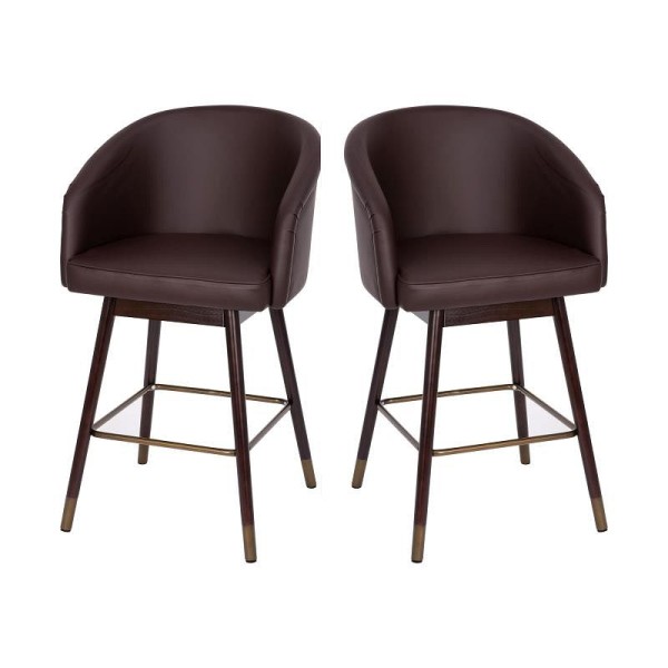 Flash Furniture Margo 26" Commercial Mid-Back Modern Counter Stool, Brown LeatherSoft/Bronze Accents - Set of 2, 2-AY-1928-26-BR-GG