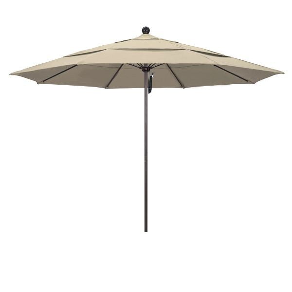 California Umbrella 11' Venture Series Patio Umbrella, Bronze Aluminum Pole, Pulley Lift, Sunbrella 1A Beige Fabric, ALTO118117-5422-DWV