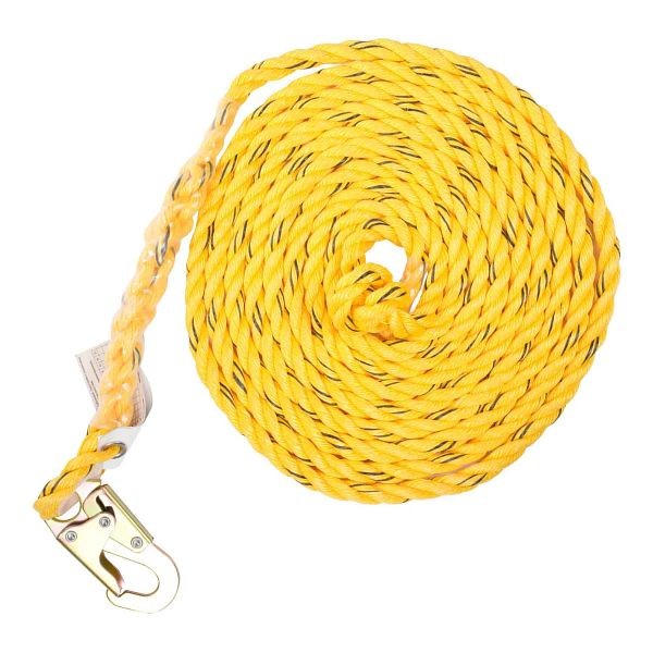 KStrong 25 ft. Vertical Polysteel Rope Lifeline, Locking Snap hook on anchor end, other end cut and taped, UFR100025