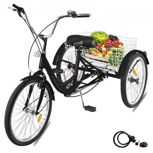 VEVOR Adult Tricycle 24" 7-Speeds Trike 3-Wheel Bicycle with Basket & Lock for Shopping, ZXCSLC24YC7SHS001V0