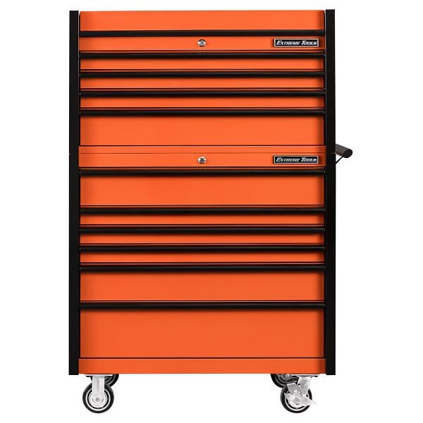 Extreme Tools DX Series 41"Wx25"D 4 Drawer Top Chest & 6 Drawer Roller Cabinet Combo - Orange with Black Drawer Pulls, DX4110CROK
