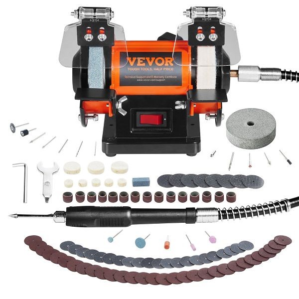 VEVOR Bench Polisher & Buffing Machine for Metal/Jewelry/Wood - With Wool & Abrasive Wheels, 100 Tools, 3590RPM, STPGJ32850RPMUEBNV1