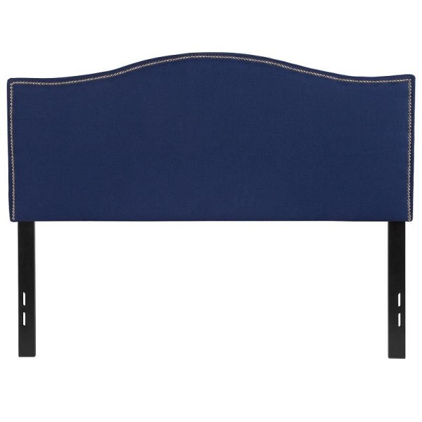 Flash Furniture Lexington Upholstered Full Size Headboard with Accent Nail Trim in Navy Fabric, HG-HB1707-F-N-GG