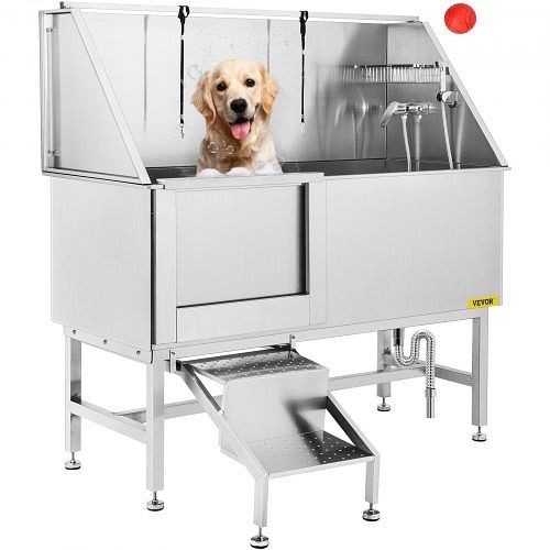 VEVOR 62" Professional Dog Grooming Tub Stainless Steel Pet Bathing Tub Large Dog Wash Tub, CWYG62YCZMXPBXG01V0