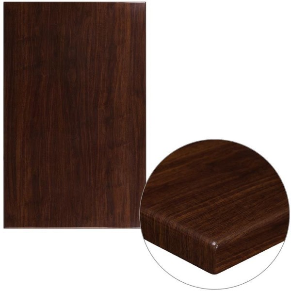 Flash Furniture Glenbrook 30" x 48" Rectangular High-Gloss Walnut Resin Table Top with 2" Thick Edge, TP-WAL-3048-GG