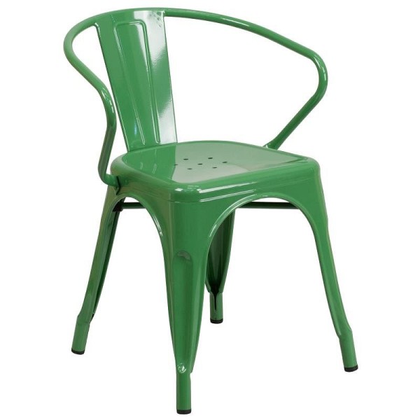 Flash Furniture Luna Commercial Grade Green Metal Indoor-Outdoor Chair with Arms, CH-31270-GN-GG
