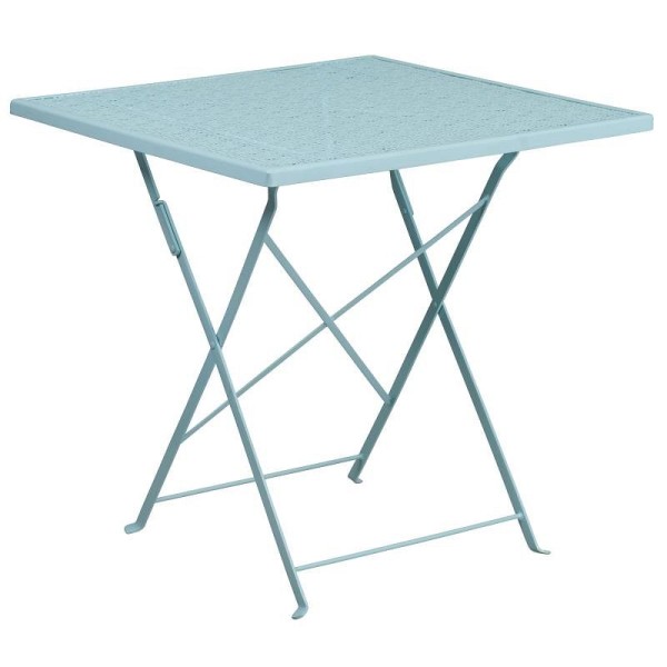 Flash Furniture Oia Commercial Grade 28" Square Sky Blue Indoor-Outdoor Steel Folding Patio Table, CO-1-SKY-GG