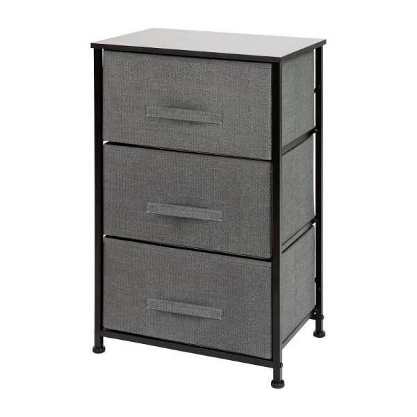 Flash Furniture Harris 3 Drawer Wood Top Black Cast Iron Frame Vertical Storage Dresser with Dark Gray Easy Pull Fabric Drawers, WX-5L20-X-BK-GR-GG