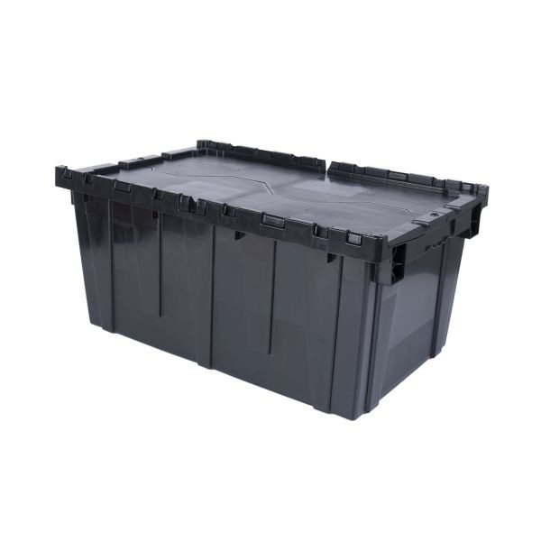 Reusable Transport Packaging Handheld Attached Lid Containers - Black, 27 x 17 x 12, DCNA02-271712-BK