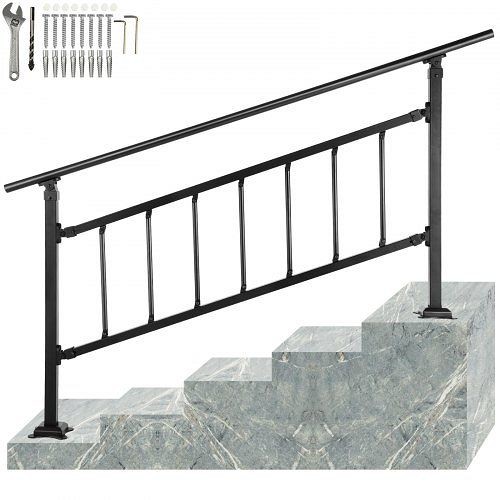 VEVOR Outdoor Stair Railing, Fits for 1-5 Steps Transitional Wrought Iron Handrail, Adjustable Exterior Stair Railing, with Fence, TZFGZXSLZFSD4JWFNV0