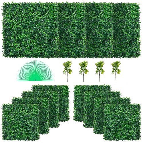 VEVOR Artificial Boxwood Panel 12 Pieces 20x20", Boxwood Hedge Wall Panels, Artificial Grass Backdrop Wall 1.6", MLCZWQ12PC20X2001V0