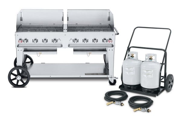 Crown Verity 60" Mobile Grill, Propane (Remote Propane Cart, 2 Tanks) with 2-30” Windguards, CV-MCC-60WGP