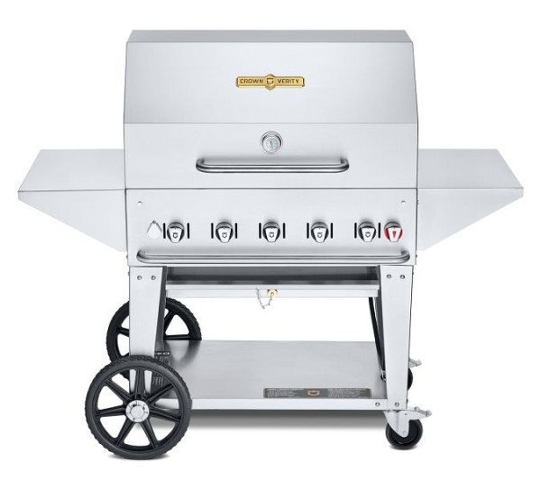 Crown Verity 36" Mobile Grill, Propane with Roll Dome, 2 x Removeable End Shelves, Adjustable Bun Rack and 36" BBQ Cover, CV-MCB-36PRO