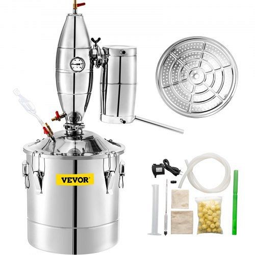 VEVOR 20L 5.3Gal Water Alcohol Distiller 304 Stainless Steel Alcohol Still Wine Making Boiler Home Kit with Thermometer, NGZLQ70L000000001V1